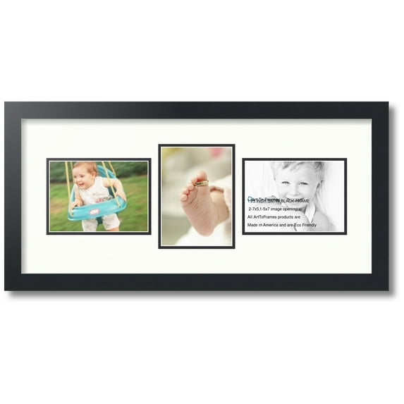 ArtToFrames Collage Photo Picture Frame with 3 - 5x7 Openings, Framed in Black with Porcelain and Black Mats (CDM-3926-99)