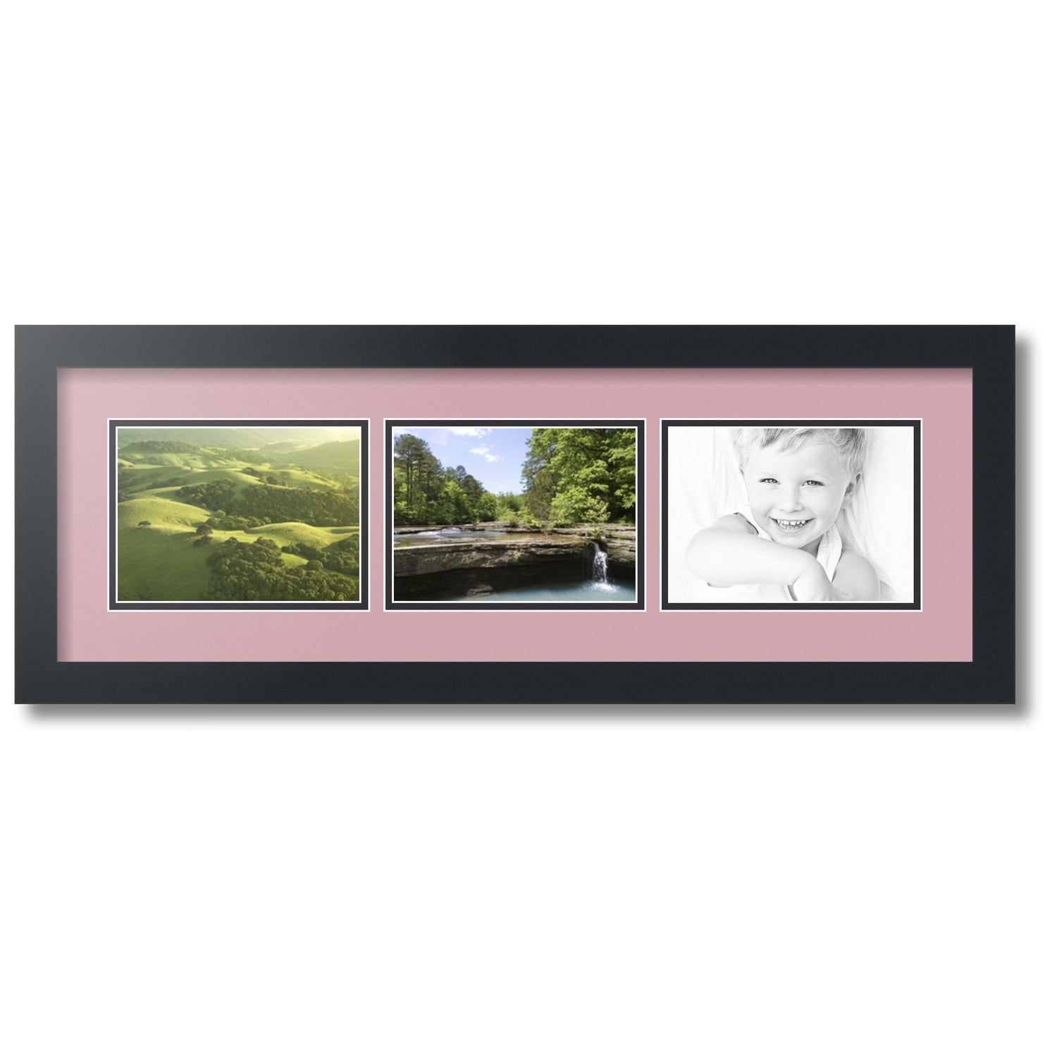 ArtToFrames Collage Photo Picture Frame with 3 5x7 Openings, Framed in Black with Seashell and