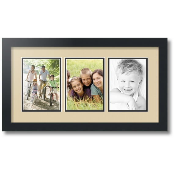 ArtToFrames Collage Photo Picture Frame with 3 - 5x7 Openings, Framed in Black with Seaside and Black Mats (CDM-3926-65)