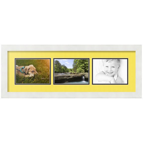 ArtToFrames Collage Photo Picture Frame with 3 - 5x7 Openings, Framed in White with Canary and Black Mats (CDM-3966-67)