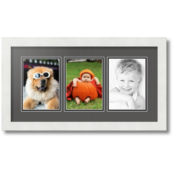ArtToFrames Collage Photo Picture Frame with 3 - 5x7 Openings, Framed in White with Charcoal and Black Mats (CDM-3966-65)