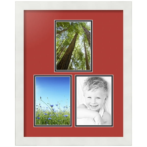 ArtToFrames Collage Photo Picture Frame with 3 - 5x7" Openings, Framed in White with Deep Red and Black Mats (CDM-3966-1666)