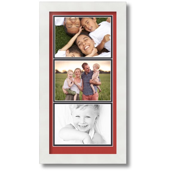 ArtToFrames Collage Photo Picture Frame with 3 - 5x7" Openings, Framed in White with Deep Red and Black Mats (CDM-3966-5765)