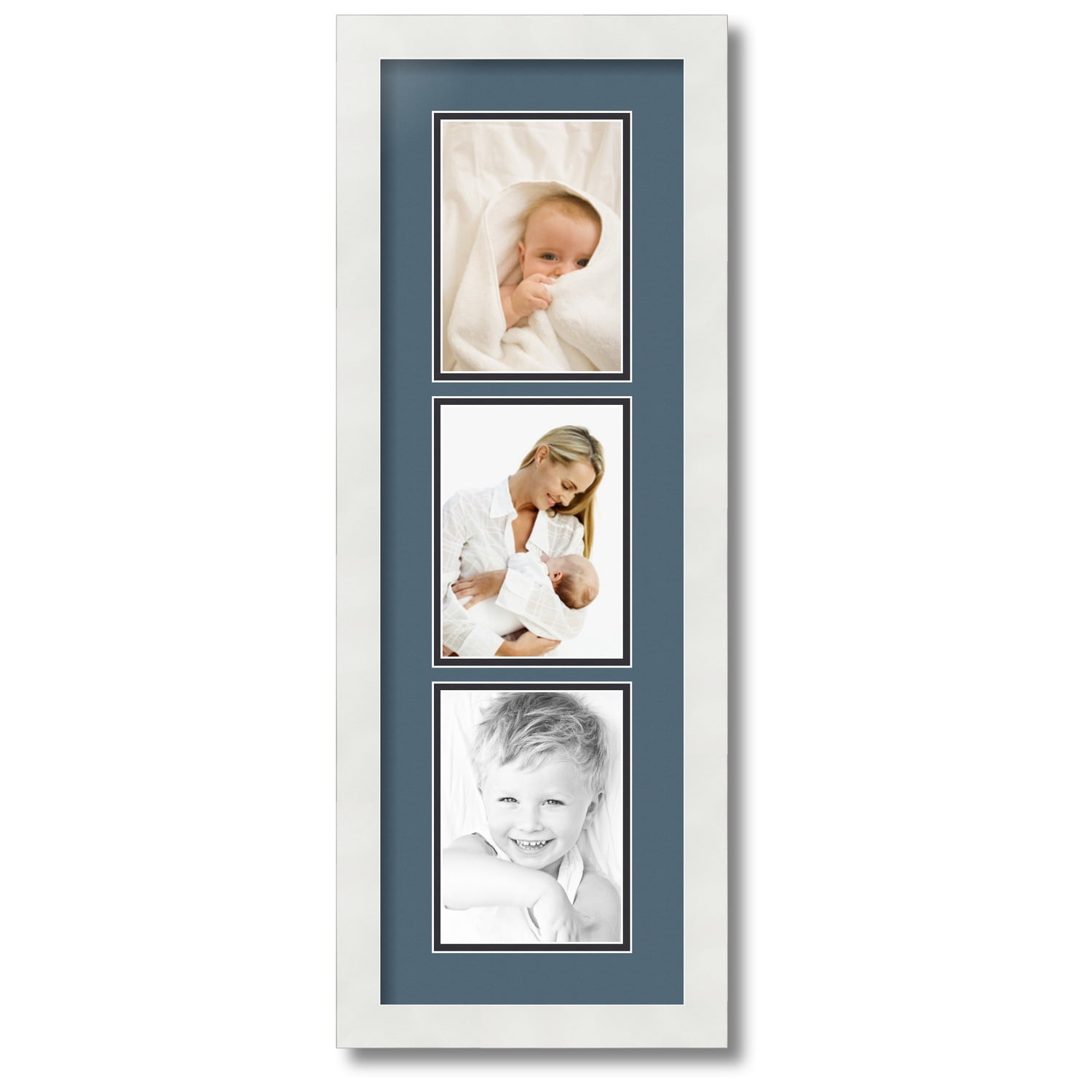 ArtToFrames Collage Photo Picture Frame with 3 5x7 Openings, Framed in White with Dutch Blue