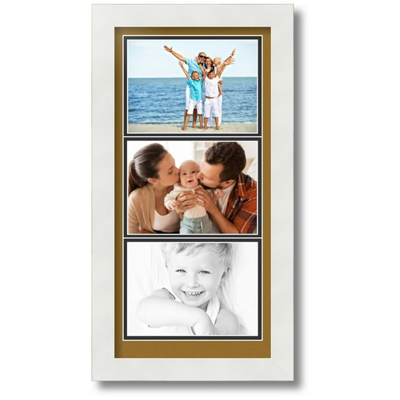 ArtToFrames Collage Photo Picture Frame with 3 - 5x7 Openings, Framed in White with El Dorado and Black Mats (CDM-3966-1)