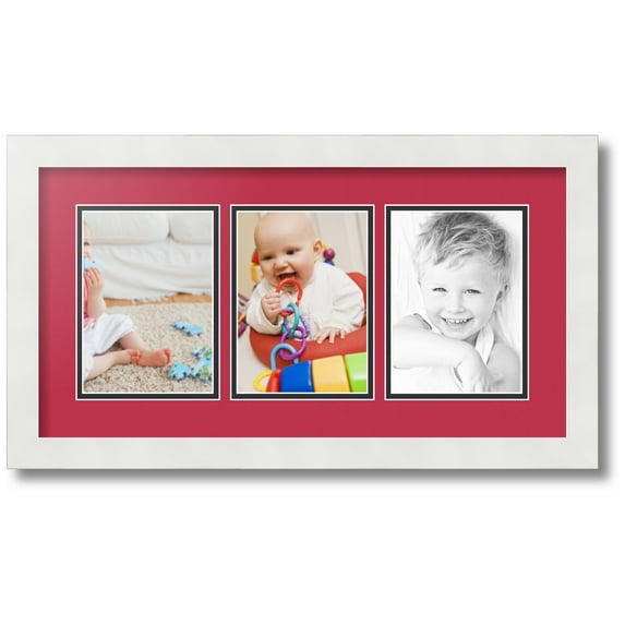 ArtToFrames Collage Photo Picture Frame with 3 - 5x7 Openings, Framed in White with Rouge and Black Mats (CDM-3966-65)