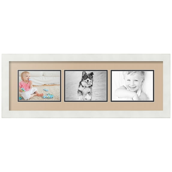 ArtToFrames Collage Photo Picture Frame with 3 - 5x7 Openings, Framed in White with Scotch Mist and Black Mats (CDM-3966-1052)