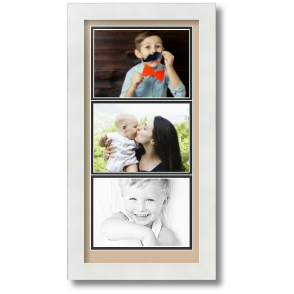 ArtToFrames Collage Photo Picture Frame with 3 - 5x7 Openings, Framed in White with Scotch Mist and Black Mats (CDM-3966-1)