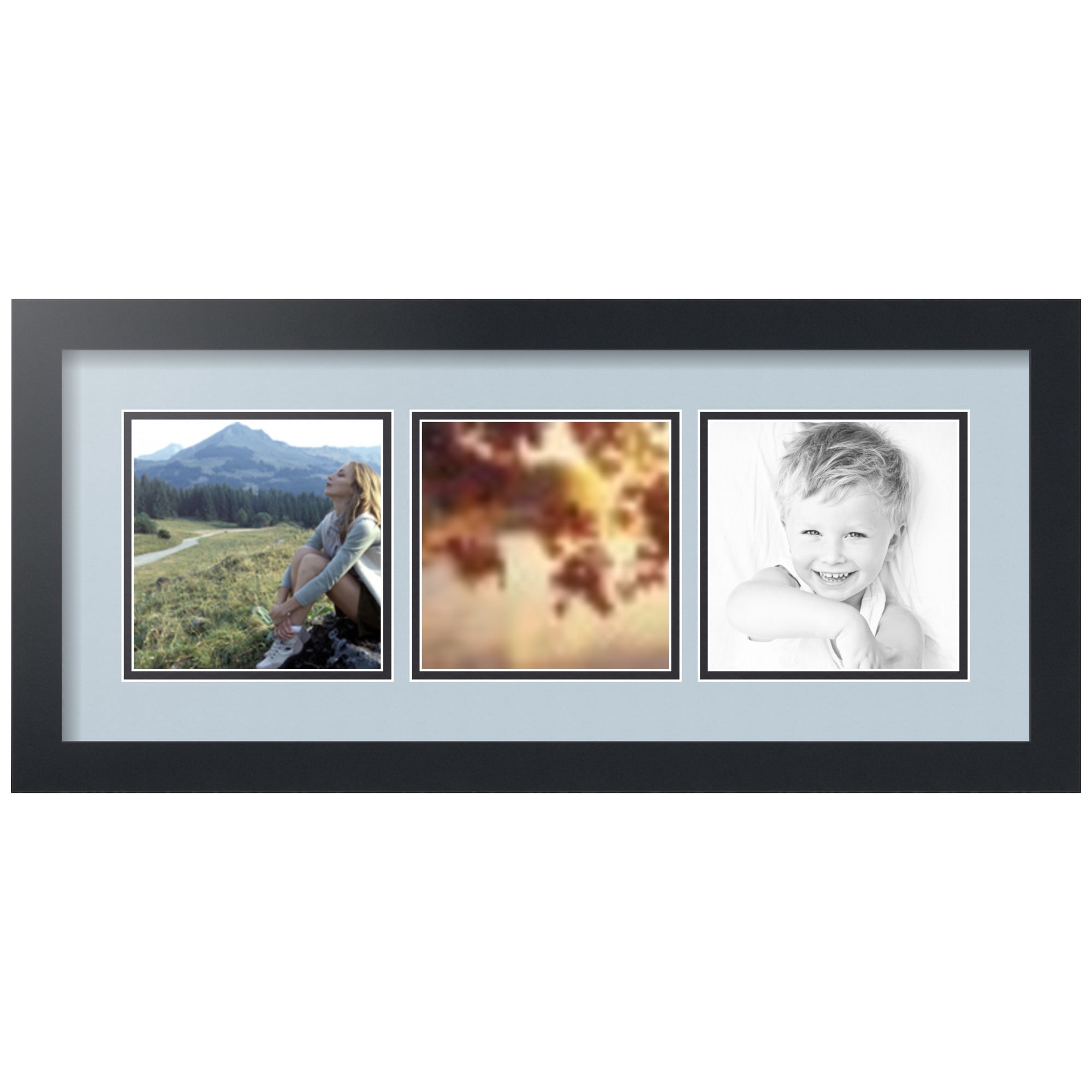 ArtToFrames Collage Photo Picture Frame with 3 - 6x6" Openings, Framed in Black with Baby Blue and Black Mats (CDM-3926-1551)