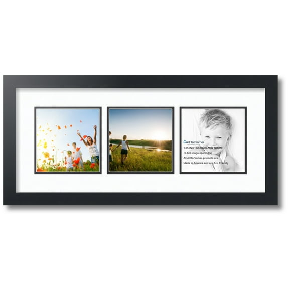 ArtToFrames Collage Photo Picture Frame with 3 - 6x6 Openings, Framed in Black with Super White and Black Mats (CDM-3926-66)