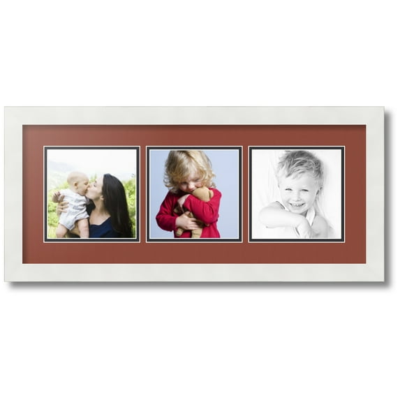 ArtToFrames Collage Photo Picture Frame with 3 - 6x6 Openings, Framed in White with Cognac and Black Mats (CDM-3966-66)