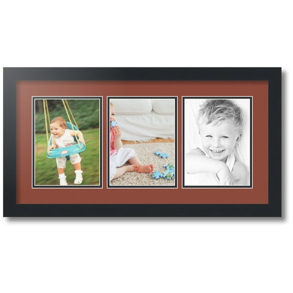 ArtToFrames Collage Photo Picture Frame with 3 - 6x8 Openings, Framed in Black with Cognac and Black Mats (CDM-3926-65)