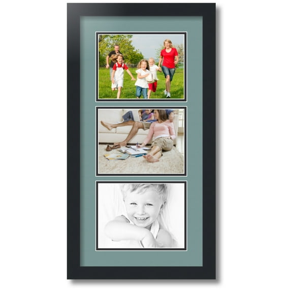 ArtToFrames Collage Photo Picture Frame with 3 - 6x8 Openings, Framed in Black with Nile Green and Black Mats (CDM-3926-901)
