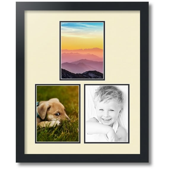 ArtToFrames Collage Photo Picture Frame with 3 - 6x8" Openings, Framed in Black with Oyster and Black Mats (CDM-3926-1667)