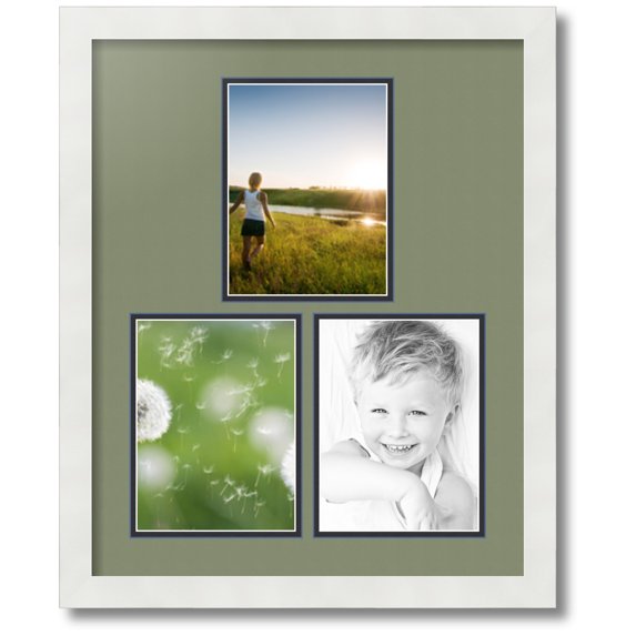 ArtToFrames Collage Photo Picture Frame with 3 - 6x8 Openings, Framed in White with Basil and Black Mats (CDM-3966-82)