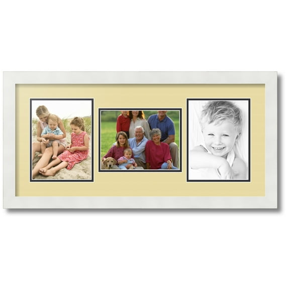 ArtToFrames Collage Photo Picture Frame with 3 - 6x8" Openings, Framed in White with Buttercup and Black Mats (CDM-3966-122)