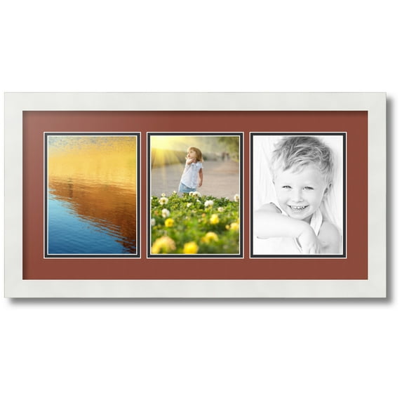 ArtToFrames Collage Photo Picture Frame with 3 - 6x8 Openings, Framed in White with Cognac and Black Mats (CDM-3966-65)