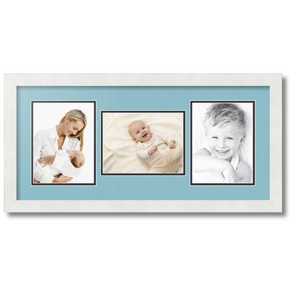 ArtToFrames Collage Photo Picture Frame with 3 - 6x8 Openings, Framed in White with French Blue and Black Mats (CDM-3966-70)
