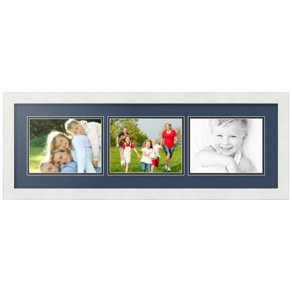 ArtToFrames Collage Photo Picture Frame with 3 - 6x8 Openings, Framed in White with Midnight Blue and Black Mats (CDM-3966-67)