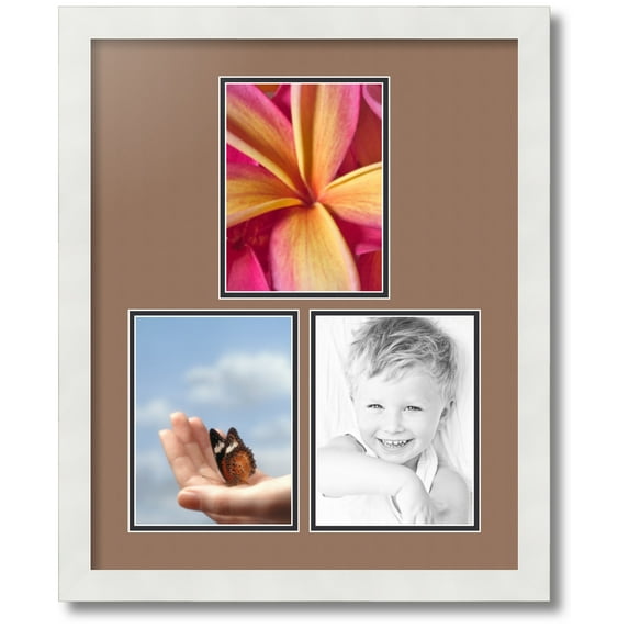 ArtToFrames Collage Photo Picture Frame with 3 - 6x8 Openings, Framed in White with Sandpiper and Black Mats (CDM-3966-82)