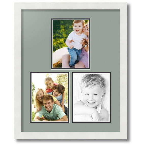 ArtToFrames Collage Photo Picture Frame with 3 - 6x8 Openings, Framed in White with Silverpine and Black Mats (CDM-3966-82)
