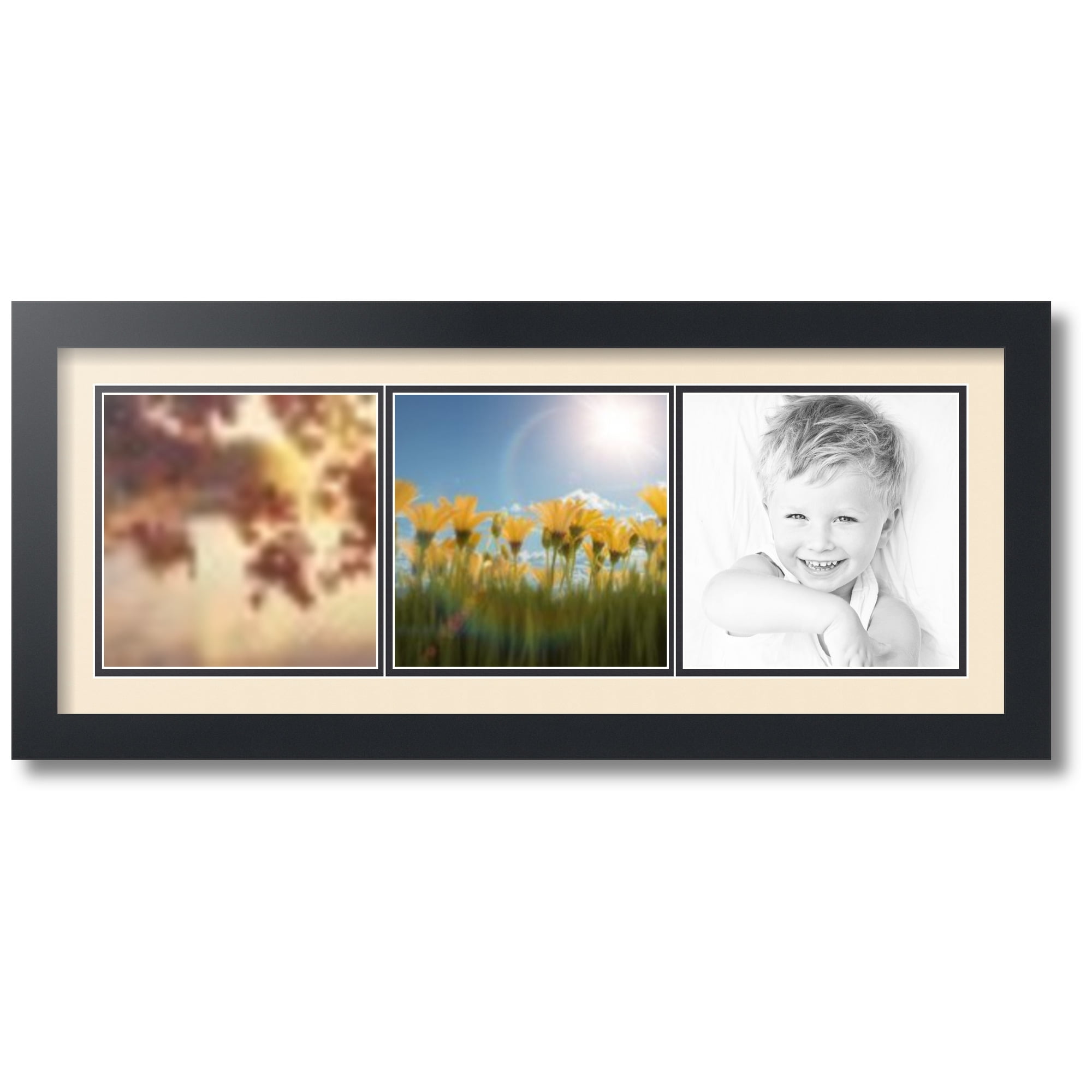 ArtToFrames Collage Photo Picture Frame with 3 - 7.25x7.25 Openings, Framed in Black with Alabaster and Black Mats (CDM-3926-66)