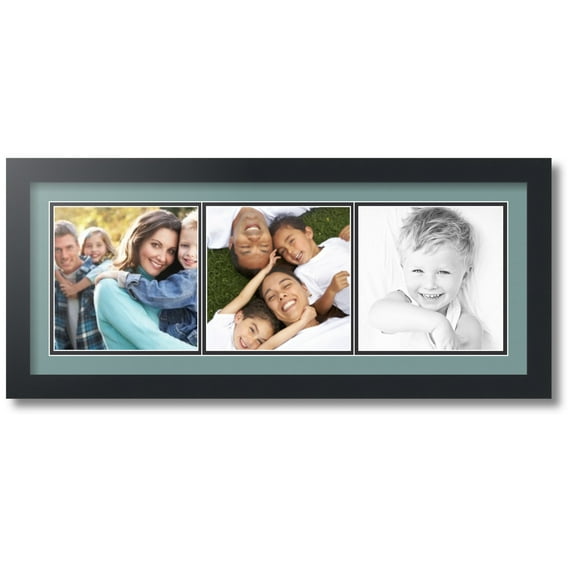 ArtToFrames Collage Photo Picture Frame with 3 - 7.25x7.25 Openings, Framed in Black with Nile Green and Black Mats (CDM-3926-66)