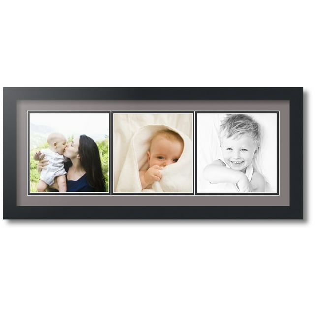 ArtToFrames Collage Photo Picture Frame with 3 - 7.25x7.25 Openings, Framed in Black with Pewter and Black Mats (CDM-3926-66)
