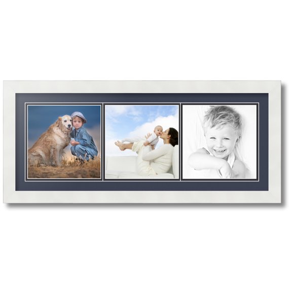 ArtToFrames Collage Photo Picture Frame with 3 - 7.25x7.25 Openings, Framed in White with Blue Jay and Black Mats (CDM-3966-66)
