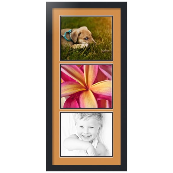 ArtToFrames Collage Photo Picture Frame with 3 - 8.5x10" Openings, Framed in Black with Amber and Black Mats (CDM-3926-980)