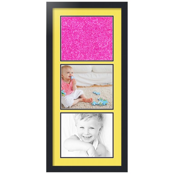 ArtToFrames Collage Photo Picture Frame with 3 - 8.5x10 Openings, Framed in Black with Canary and Black Mats (CDM-3926-901)