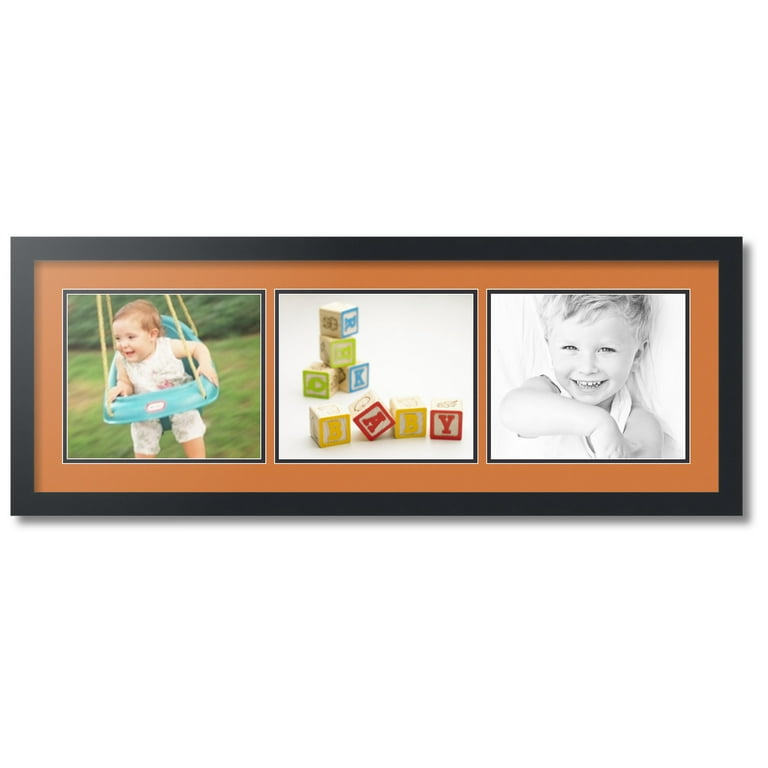 ArtToFrames Collage Photo Picture Frame with 3 - 4x10 Openings, Framed in Black with Super White and Black Mats (cdm-3926-67)