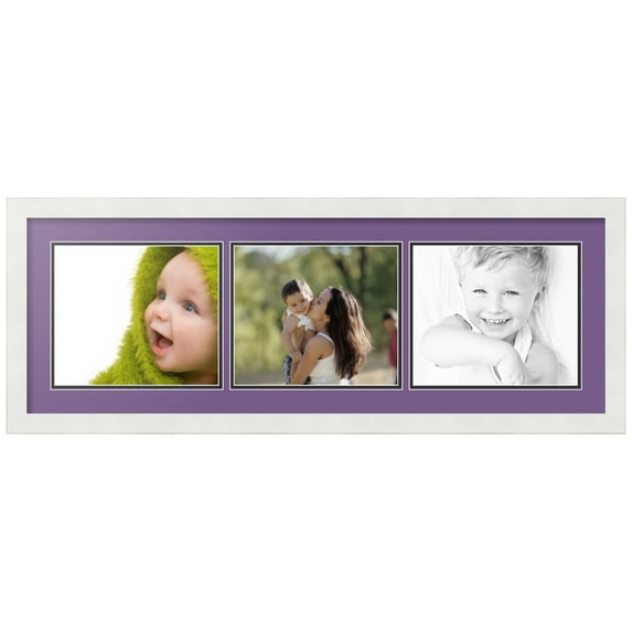 ArtToFrames Collage Photo Picture Frame with 3 - 8.5x10 Openings, Framed in White with Grape and Black Mats (CDM-3966-67)