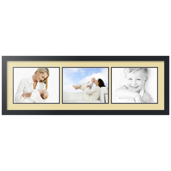 ArtToFrames Collage Photo Picture Frame with 3 - 8.5x11" Openings, Framed in Black with Buttercup and Black Mats (CDM-3926-1133)