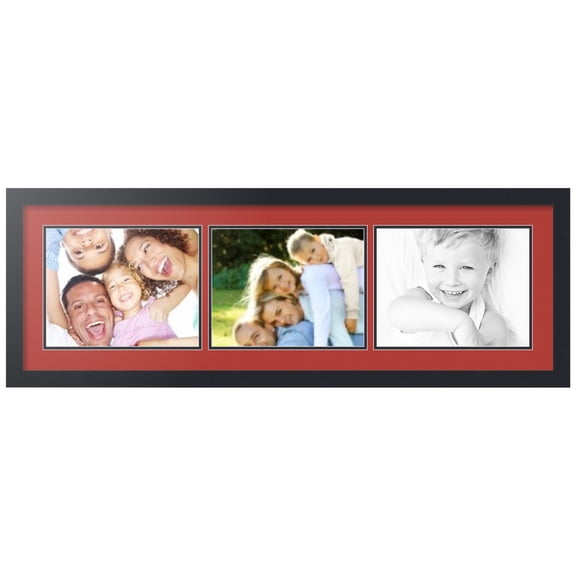 ArtToFrames Collage Photo Picture Frame with 3 - 8.5x11" Openings, Framed in Black with Deep Red and Black Mats (CDM-3926-1133)