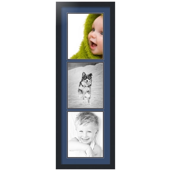 ArtToFrames Collage Photo Picture Frame with 3 - 8.5x11" Openings, Framed in Black with Delft Blue and Black Mats (CDM-3926-867)