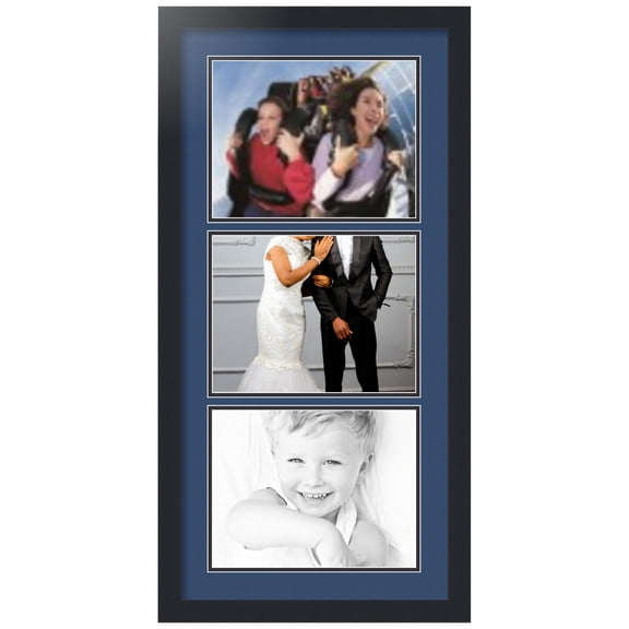 ArtToFrames Collage Photo Picture Frame with 3 - 8.5x11" Openings, Framed in Black with Delft Blue and Black Mats (CDM-3926-875)