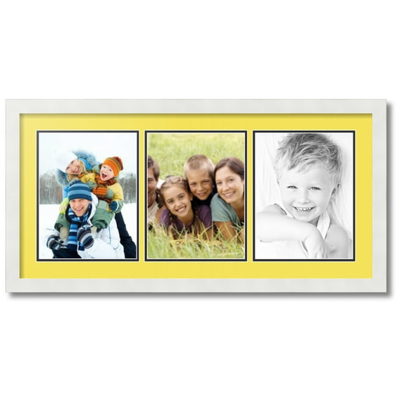 ArtToFrames Collage Photo Picture Frame with 3 - 8.5x11 Openings, Framed in White with Canary and Black Mats (CDM-3966-65)