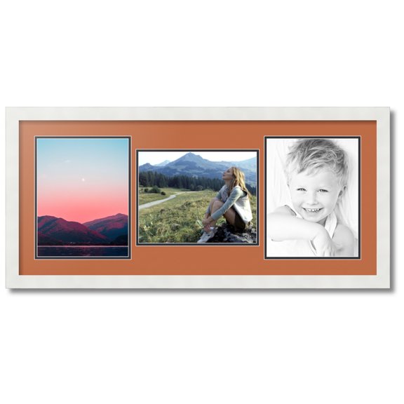 ArtToFrames Collage Photo Picture Frame with 3 - 8.5x11 Openings, Framed in White with Red Orange and Black Mats (CDM-3966-70)