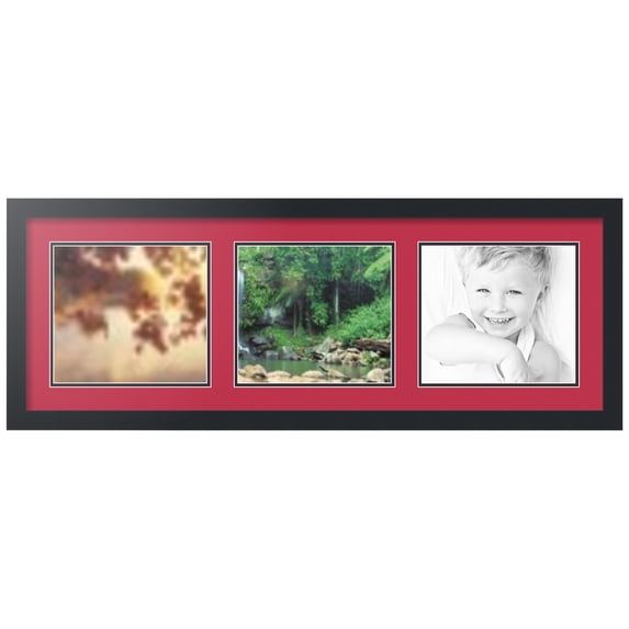 ArtToFrames Collage Photo Picture Frame with 3 - 8.5x9.5 Openings, Framed in Black with Rouge and Black Mats (CDM-3926-67)