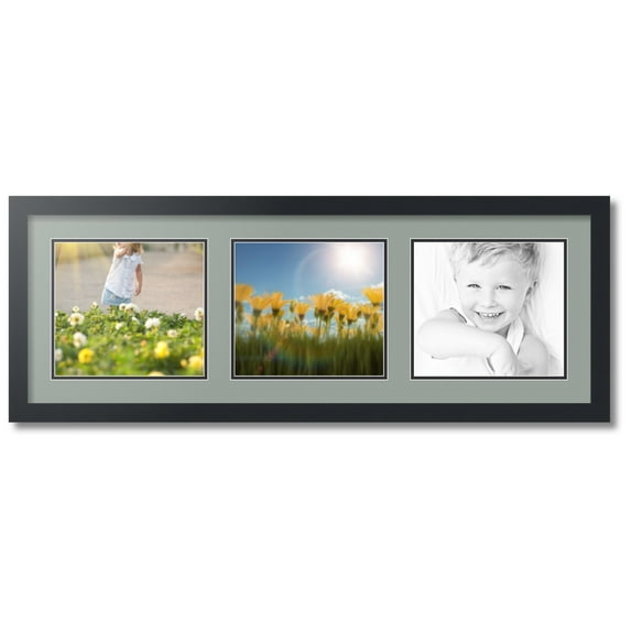 ArtToFrames Collage Photo Picture Frame with 3 - 8.5x9.5 Openings, Framed in Black with Silverpine and Black Mats (CDM-3926-67)