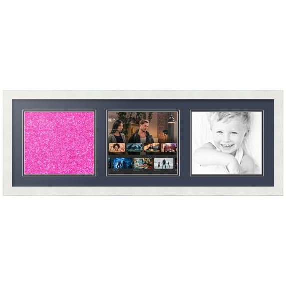 ArtToFrames Collage Photo Picture Frame with 3 - 8.5x9.5 Openings, Framed in White with Blue Jay and Black Mats (CDM-3966-67)