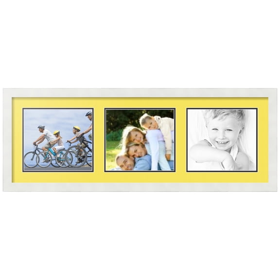 ArtToFrames Collage Photo Picture Frame with 3 - 8.5x9.5 Openings, Framed in White with Canary and Black Mats (CDM-3966-67)
