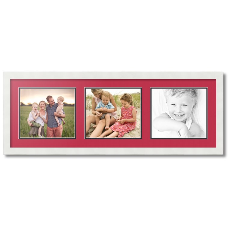 ArtToFrames Collage Photo Picture Frame with 3 - 4x10 Openings, Framed in  White with Red Orange and Black Mats (CDM-3966-67)