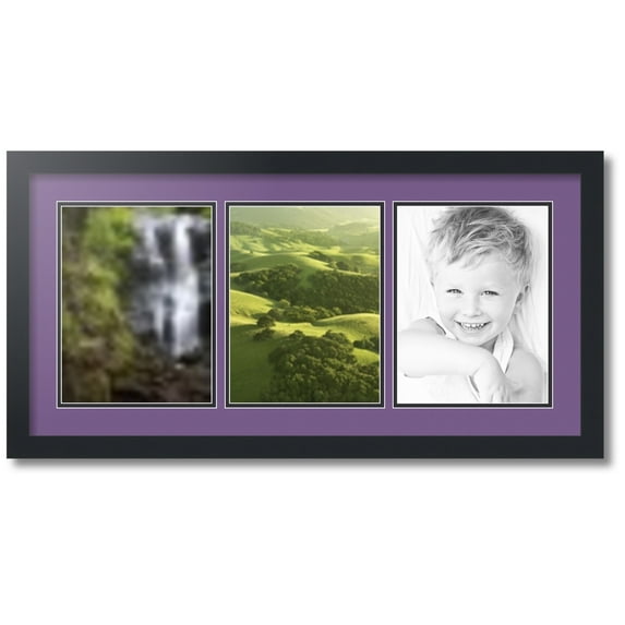 ArtToFrames Collage Photo Picture Frame with 3 - 8x10.5 Openings, Framed in Black with Grape and Black Mats (CDM-3926-65)