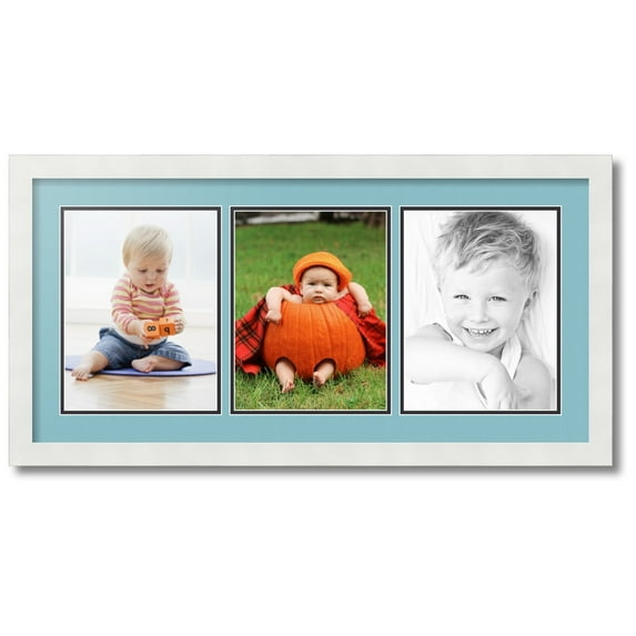 ArtToFrames Collage Photo Picture Frame with 3 - 8x10.5 Openings, Framed in White with French Blue and Black Mats (CDM-3966-65)