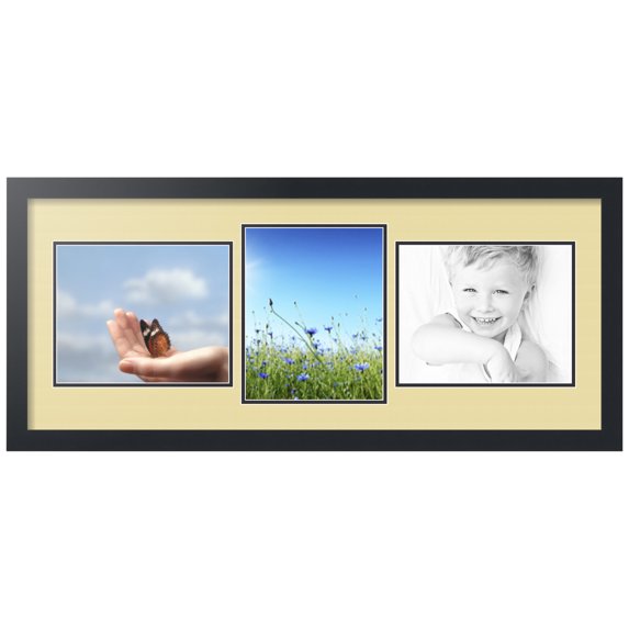 ArtToFrames Collage Photo Picture Frame with 3 - 8x10" Openings, Framed in Black with Buttercup and Black Mats (CDM-3926-212)