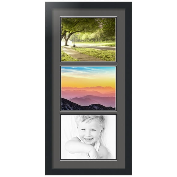 ArtToFrames Collage Photo Picture Frame with 3 - 8x10 Openings, Framed in Black with Charcoal and Black Mats (CDM-3926-901)
