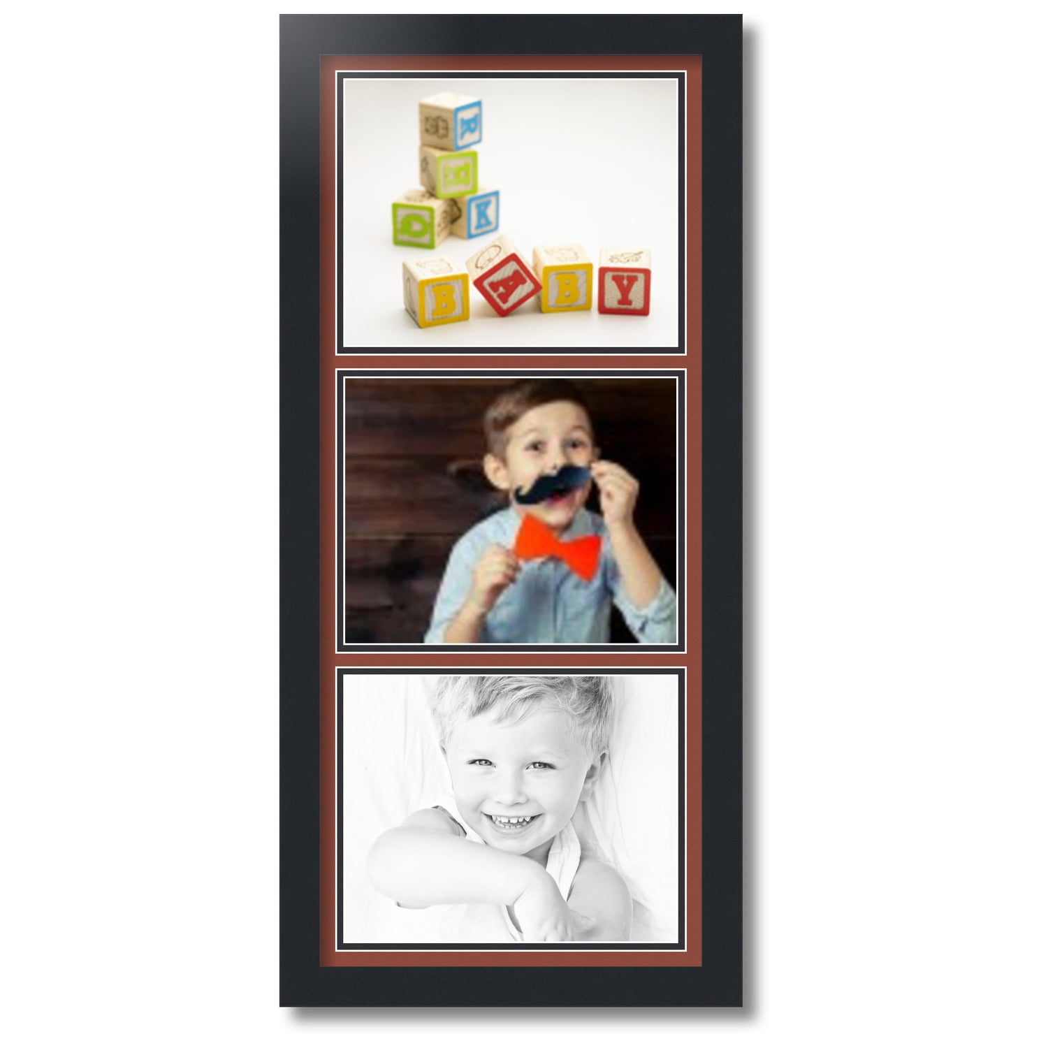 ArtToFrames Collage Photo Frame - Satin Black, 3 Openings For 8x10 Photos, Double Mat (Chestnut & Black), 32x16 Inches