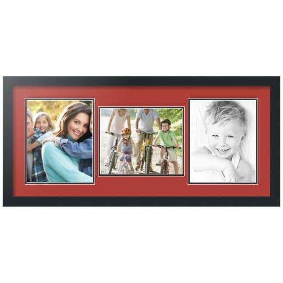 ArtToFrames Collage Photo Picture Frame with 3 - 8x10" Openings, Framed in Black with Deep Red and Black Mats (CDM-3926-117)